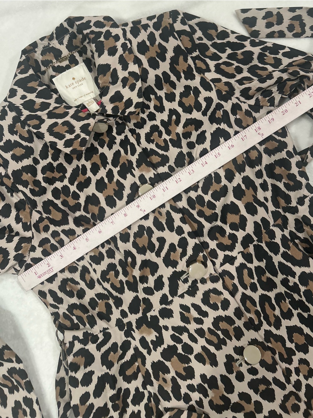 Kate Spade Leopard Trench Coat Womens Large Belted Flared Animal Print NWT new - Picture 8 of 13